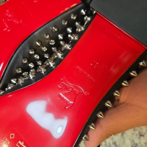NEW Christian Louboutin Sweetie Jane Spikes Black Studded Flats Size 37 - Picture 11 of 13